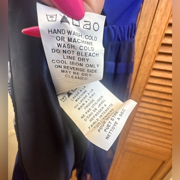 A.B.S. by Allen Schwartz Women's V-Neck Blue Dress with Striped Overlay - Picture 12 of 13